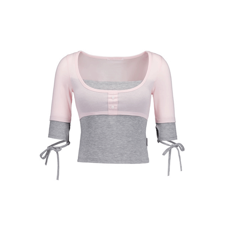 LAYERED CAKE TEE  [GREY-PINK]