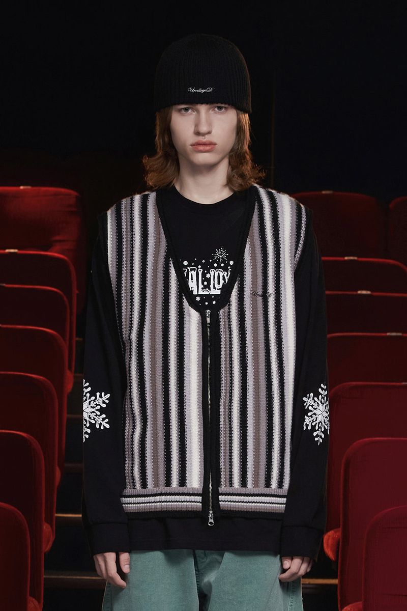 UNALLOYED（アナロイド）の「STRIPE ZIP KNIT VEST / BLACK（Tops）」