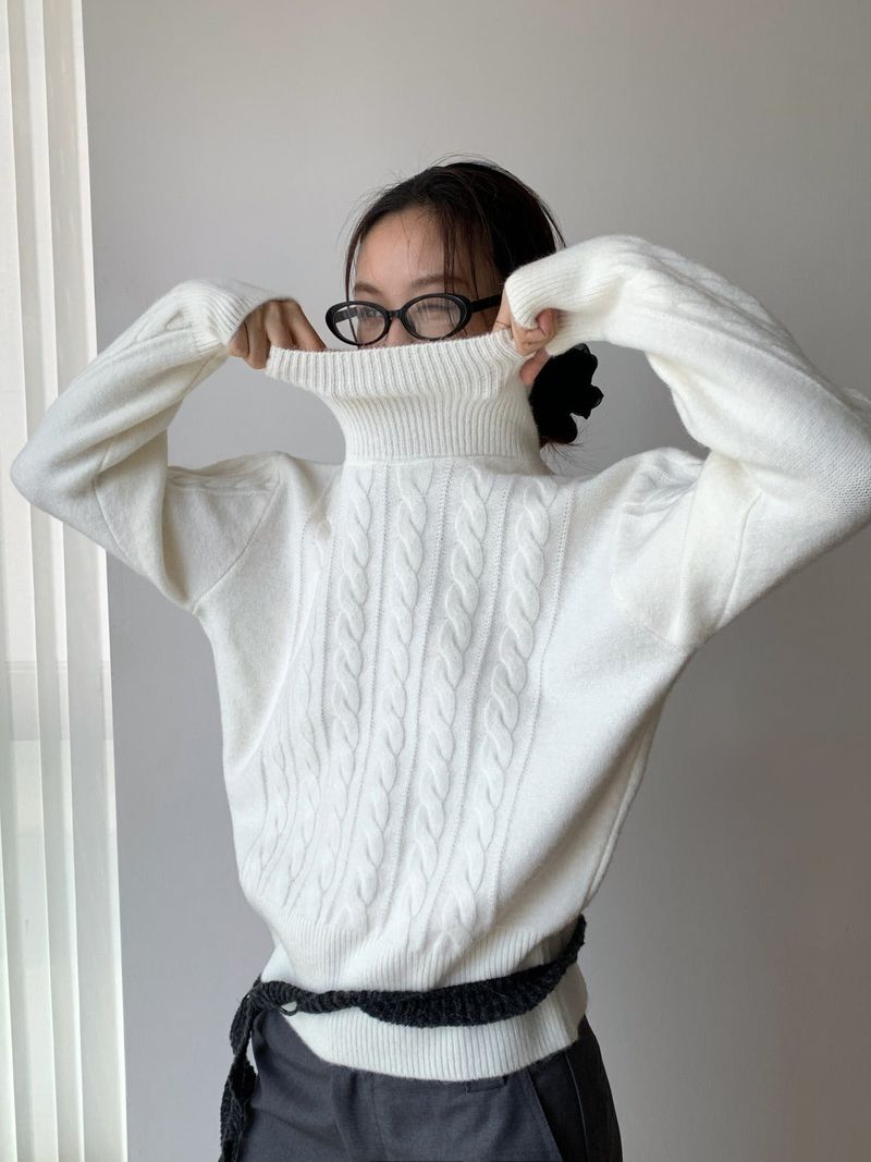 Jacquard Turtleneck Twisted Wool Knitwear