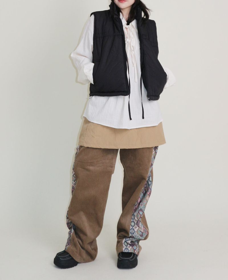Teddy Ribbon Knot High Neck Cropped Padded Vest (6 ounces)