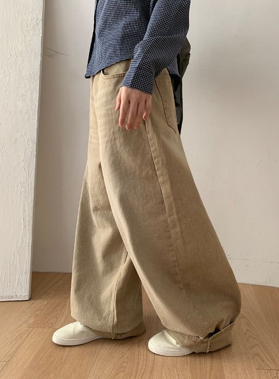 Crane Back Point Wide Washing Denim Pants