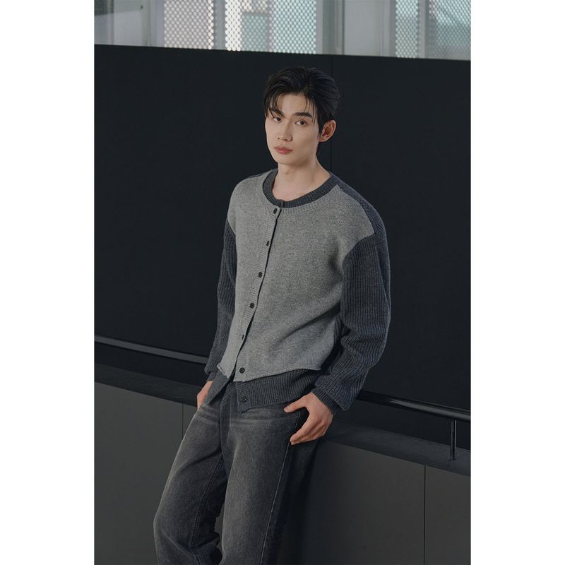Layered wool knit cardigan(Charcoal)
