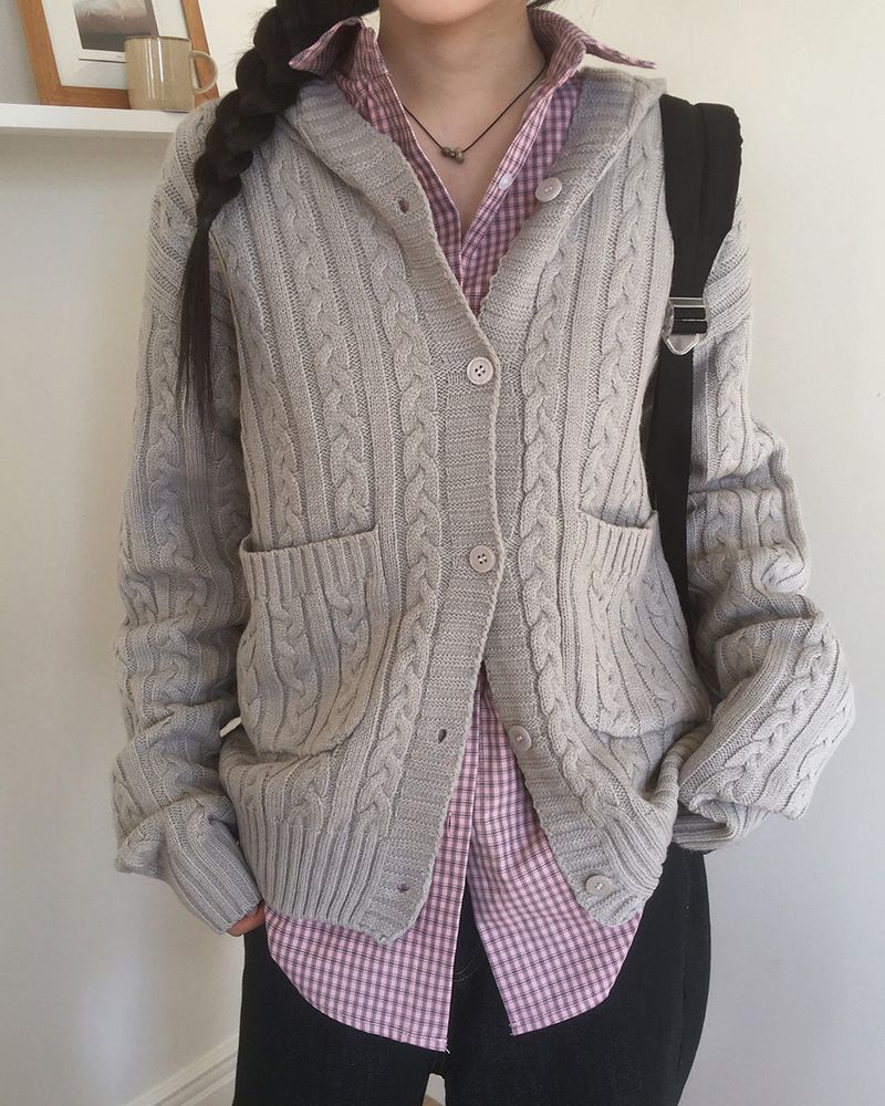 [MADE] Saru Twisted Pocket Hooded Knit Cardigan