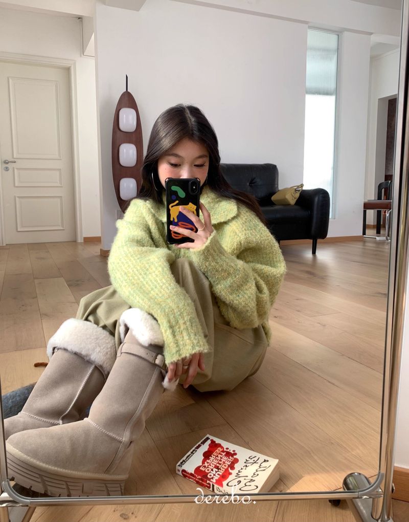 Tender Green Turtleneck Knit Cardigan