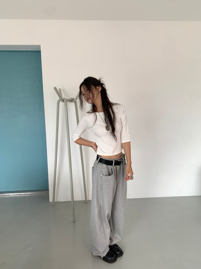 BOAT NECK MID SLEEVE TEE (4C)