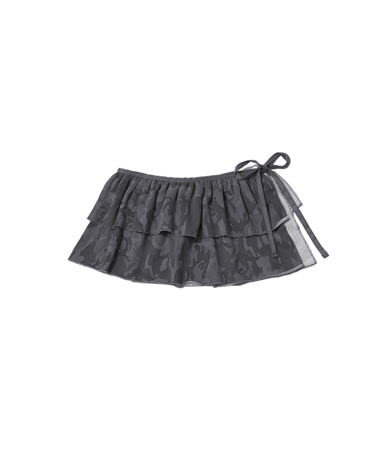 CAMO LAYERED WRAP SHORT SKIRT - CHARCOAL