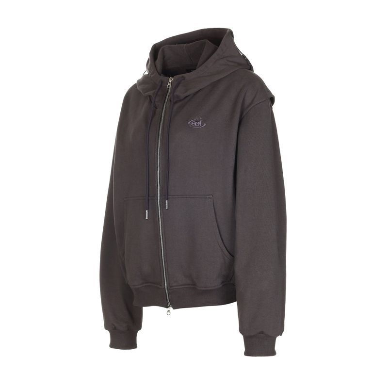 LAYERED STRING HOODIE ZIP-UP [DARK GRAY]
