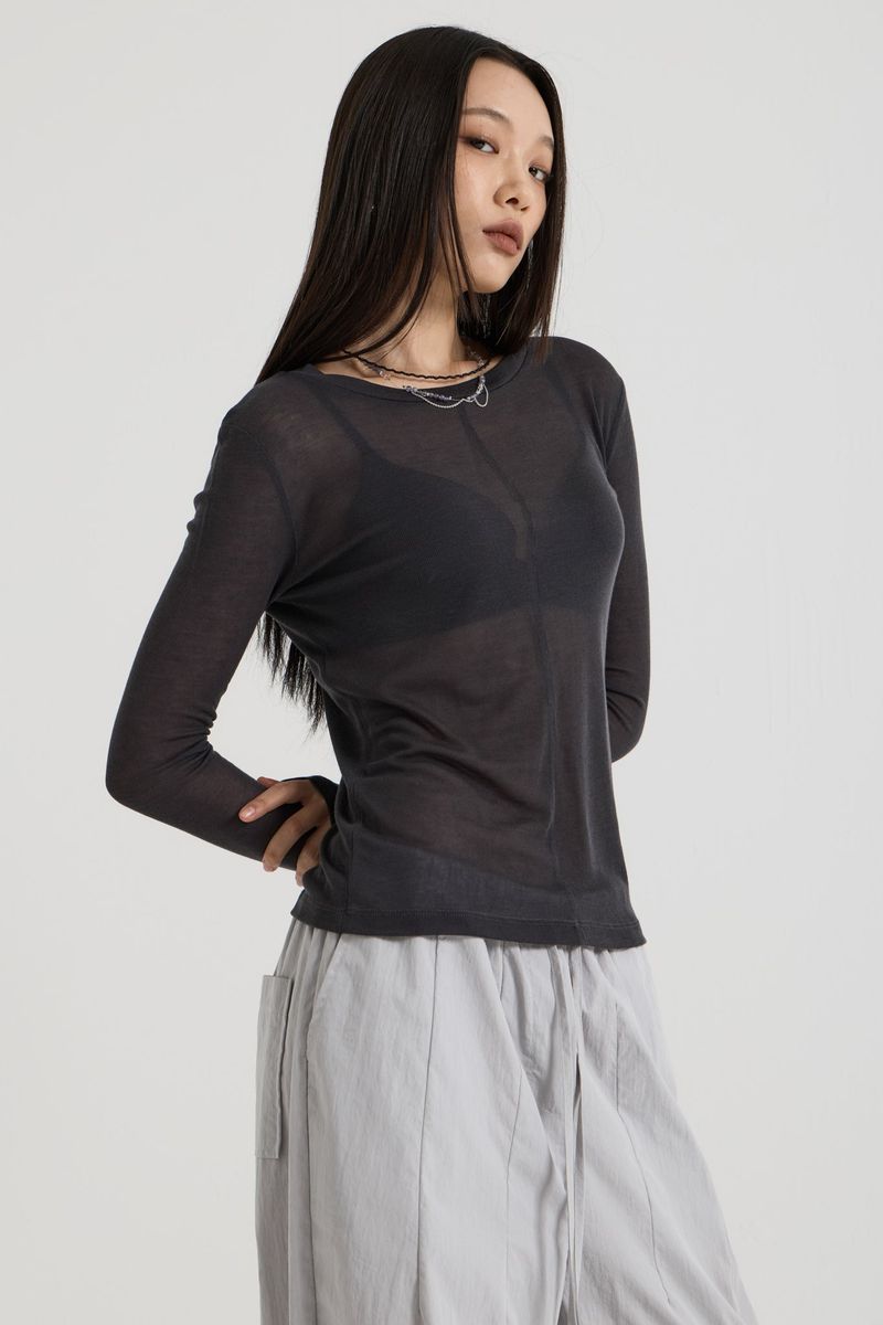 French Wool Tencel Long Sleeve, Charcoal