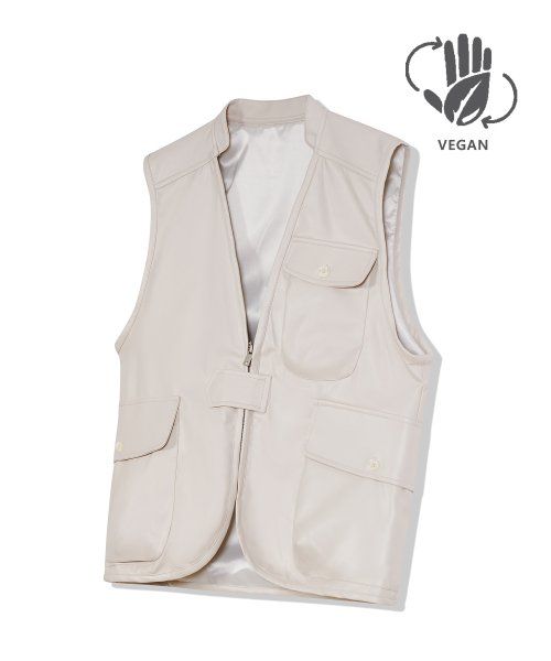 87-STAN024 [Vegan Leather] Multi Pocket Leather Vest Ivory