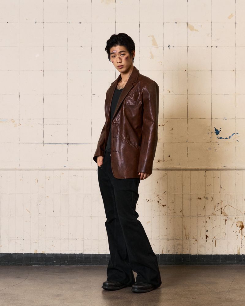 Circle Leather Blazer (Brown)