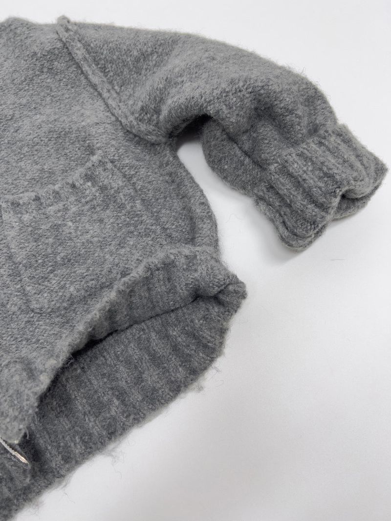 Reverse Two-Way Crop Knit Zip-Up