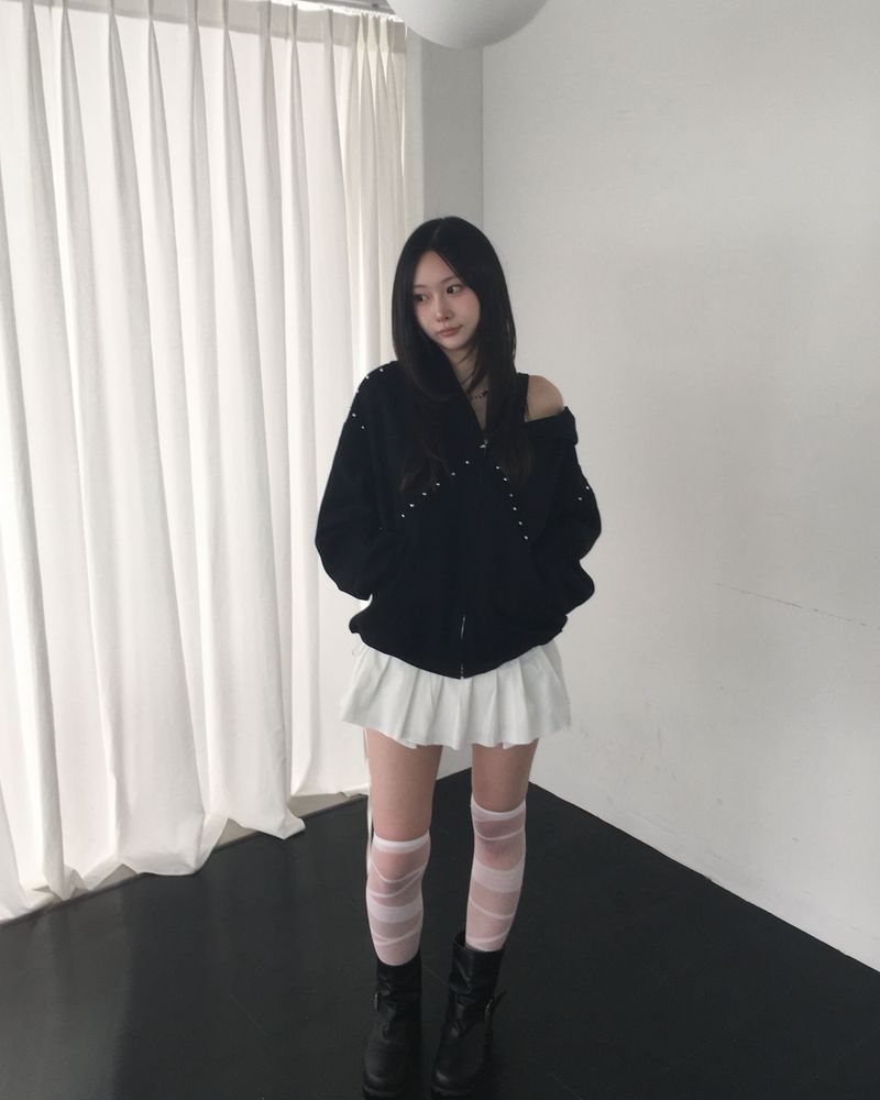 diagonal stud hood jumper