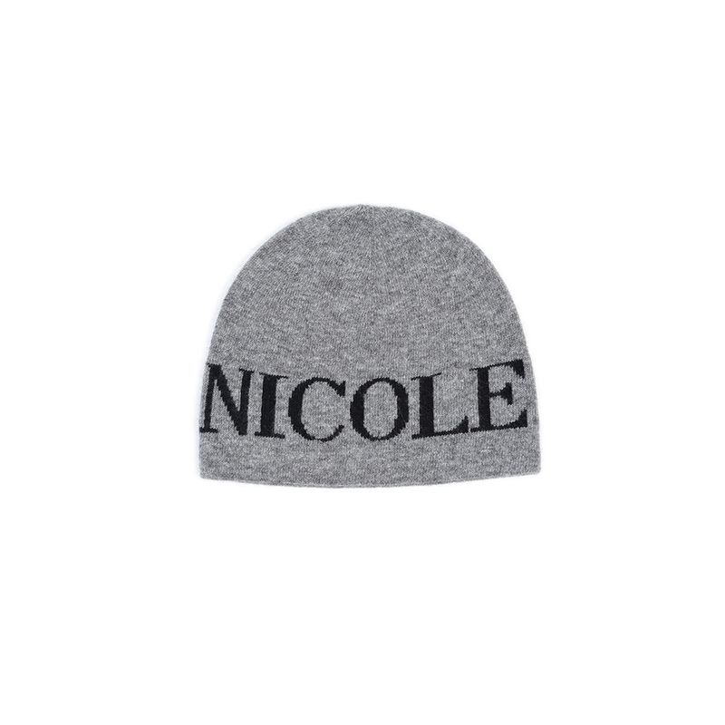 NICK&NICOLE(ニック&ニコール)の「CASHMERE LETTERING JAQUARD BEANIE_GRAY(Hats)」