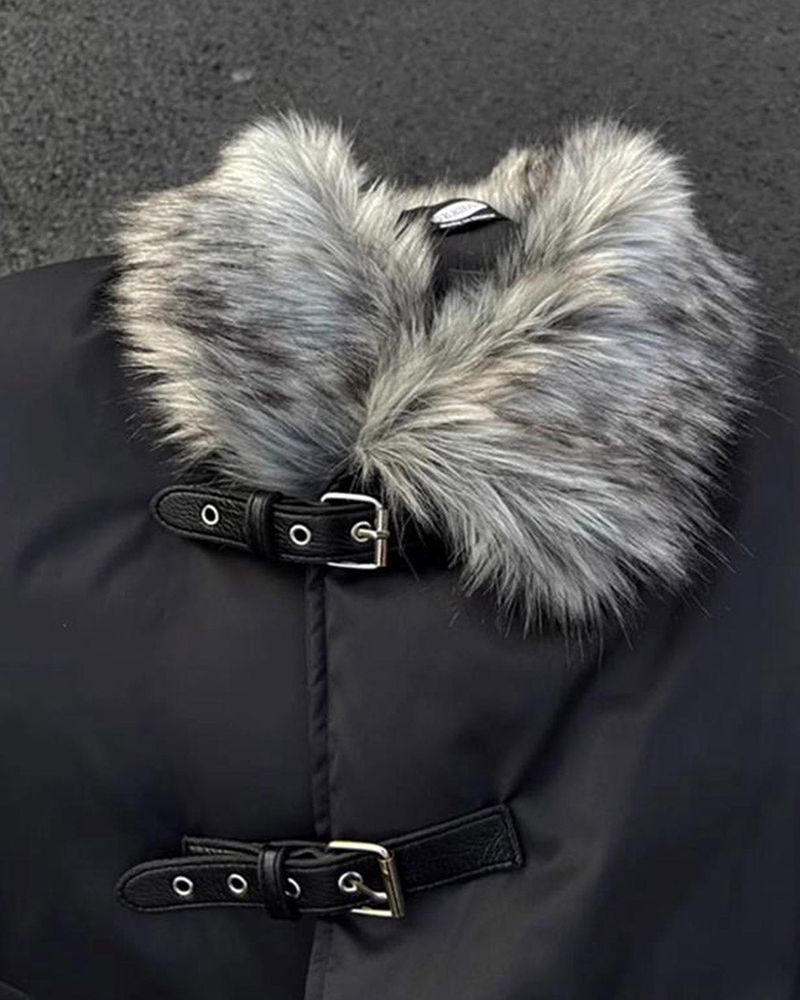 D Buckle fur collar cropped jumper