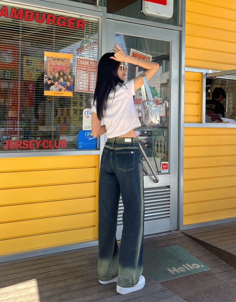 GREENERY COLOR SPRAY DYED WIDE DENIM PANTS code 21017