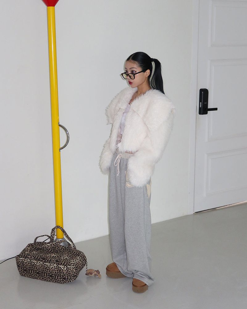 Renew Big Collar Cropped Fur Jacket