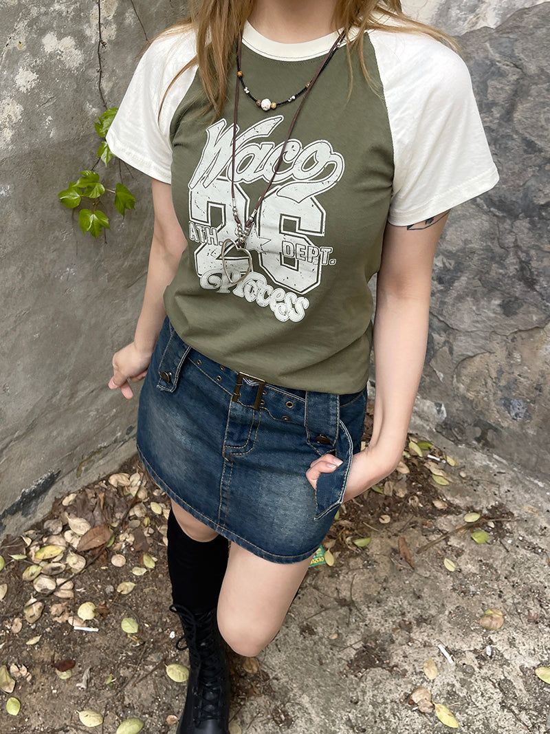 Vintage number printed raglan T-shirt