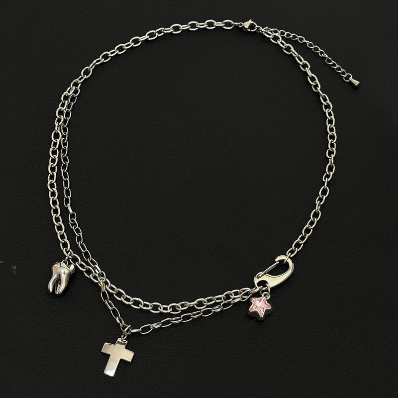 tooth gem necklace (pink)