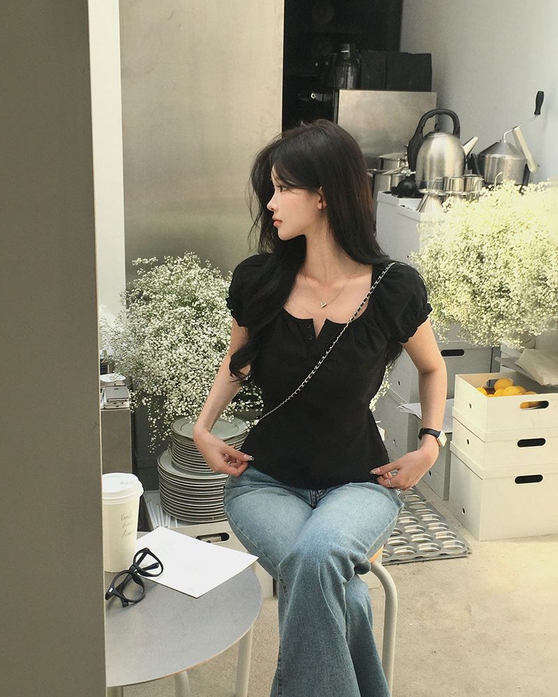 [MADE] Brie, short-sleeved balloon puff blouse