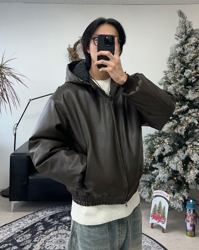DL Leather Hooded Jumper (4oz)
