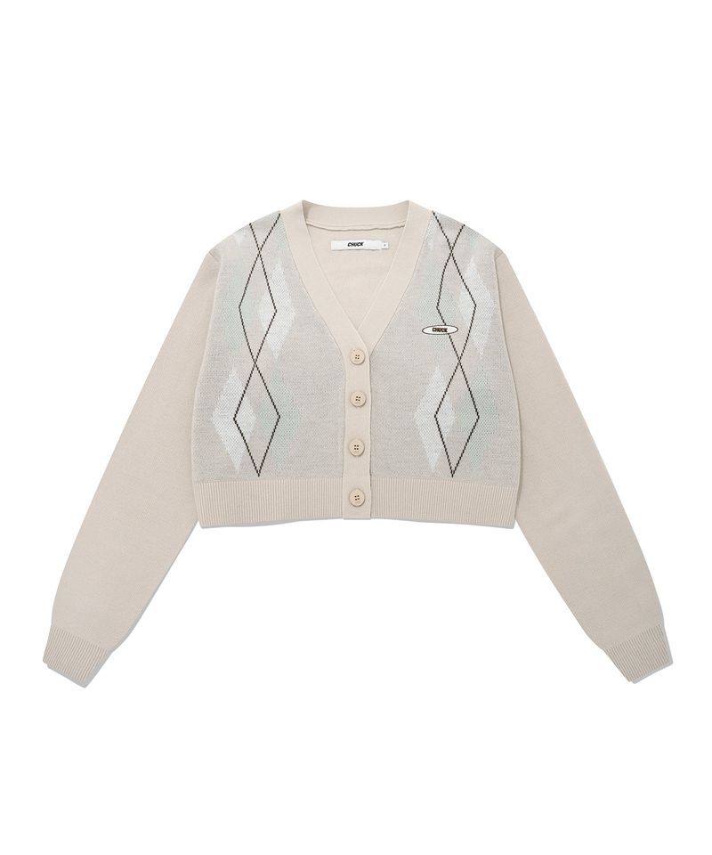 CHUCK（チャック）の「CHUCK シグネチャーアーガイルニットカーディガン / CHUCK SIGNATURE ARGYLE CROP KNIT CARDIGAN (LIGHT BEIGE)（）」