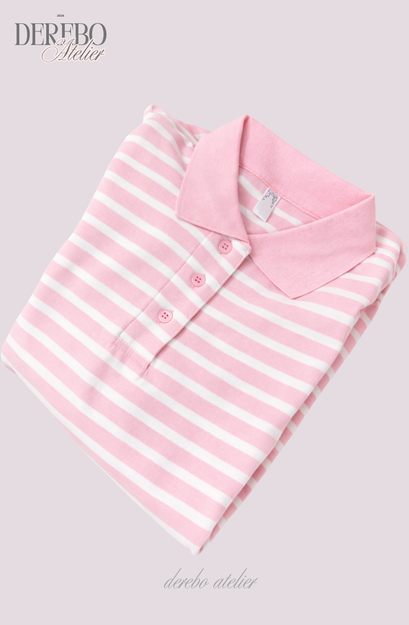 Pink Stripe Loose Collar Tee
