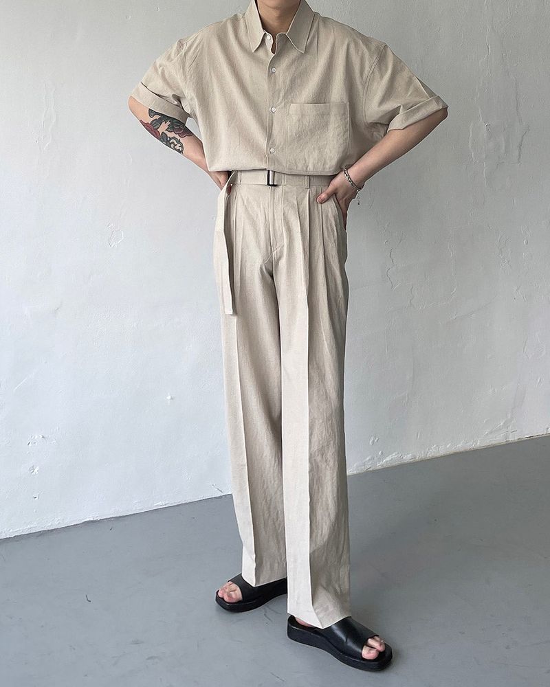 ECT linen belt wide slacks (4 colors)