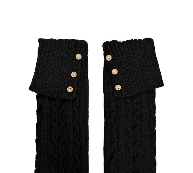 Wooden Button Cable Knit Leg Warmers