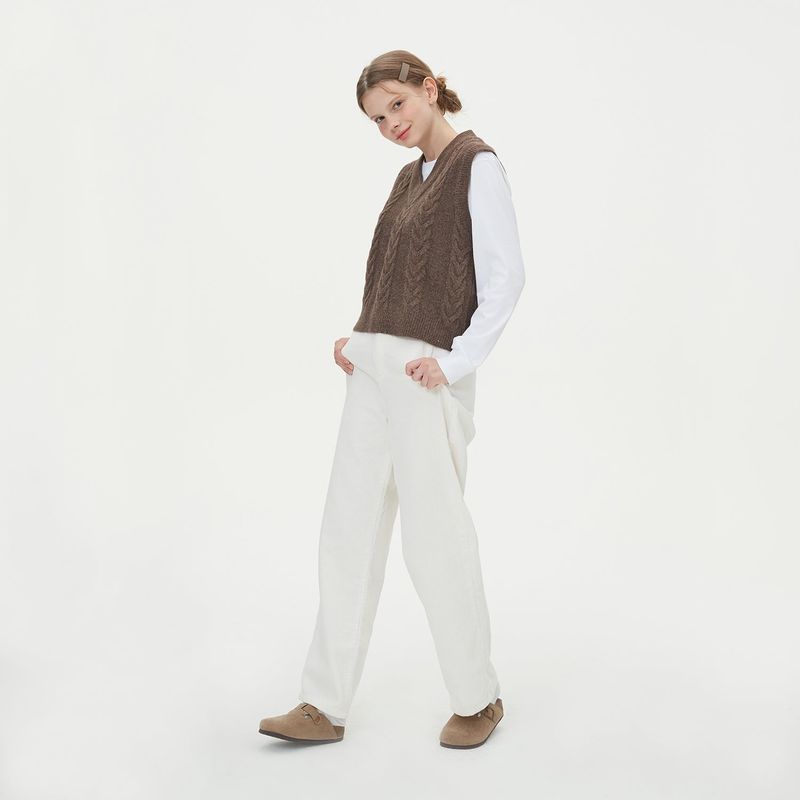 CABLE KNIT VEST_BROWN
