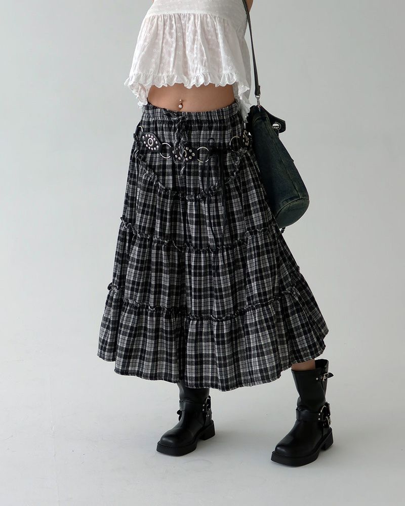 Morigirl Vintage Checkered Long Skirt