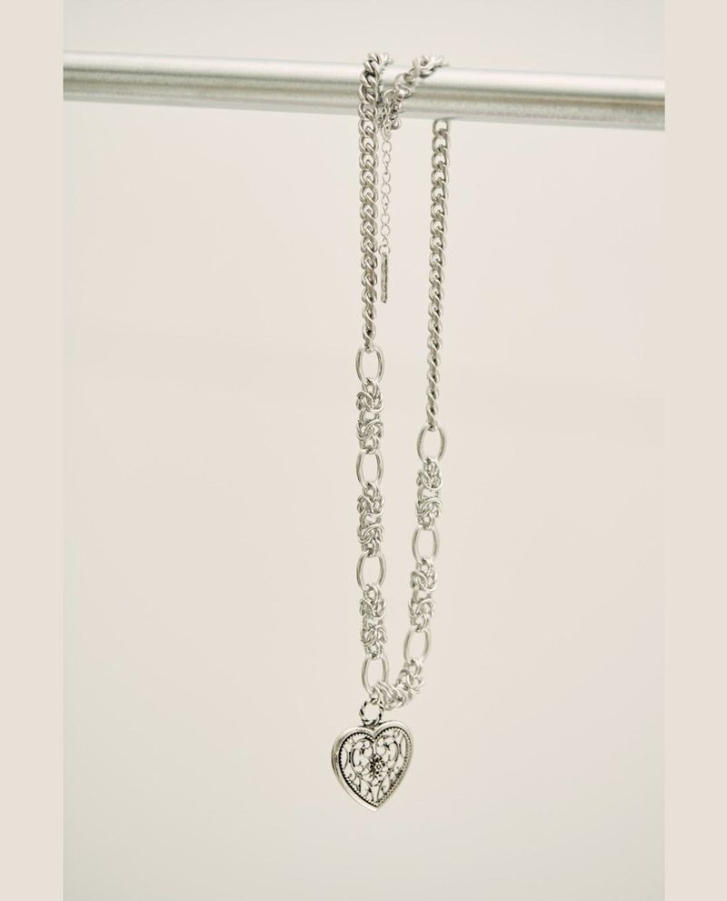 antique heart mix-chain necklace