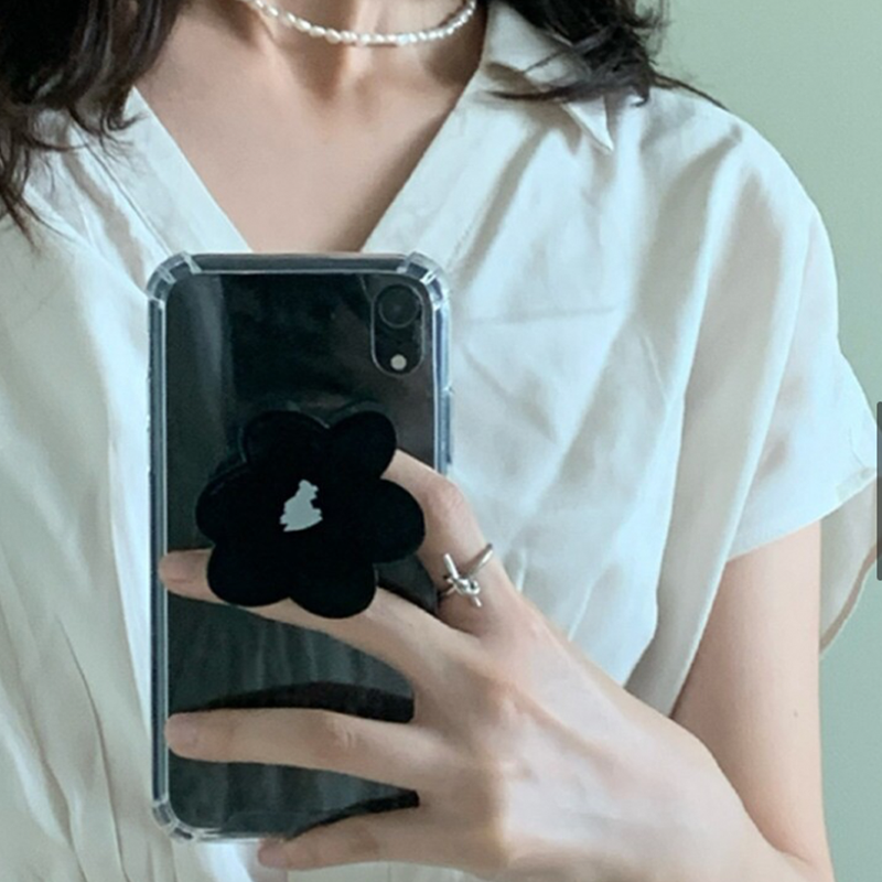 ブラックフラワースマホグリップ