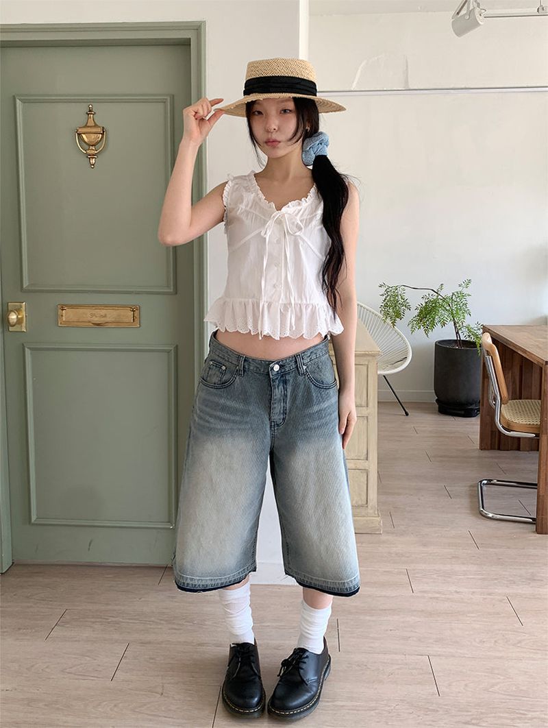 TEXTURE WIDE BERMUDA JEANS