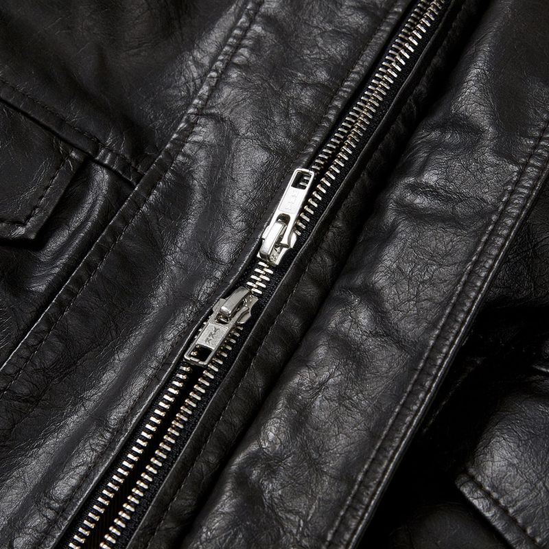 Washed Faux Leather Blouson (Dark Brown)