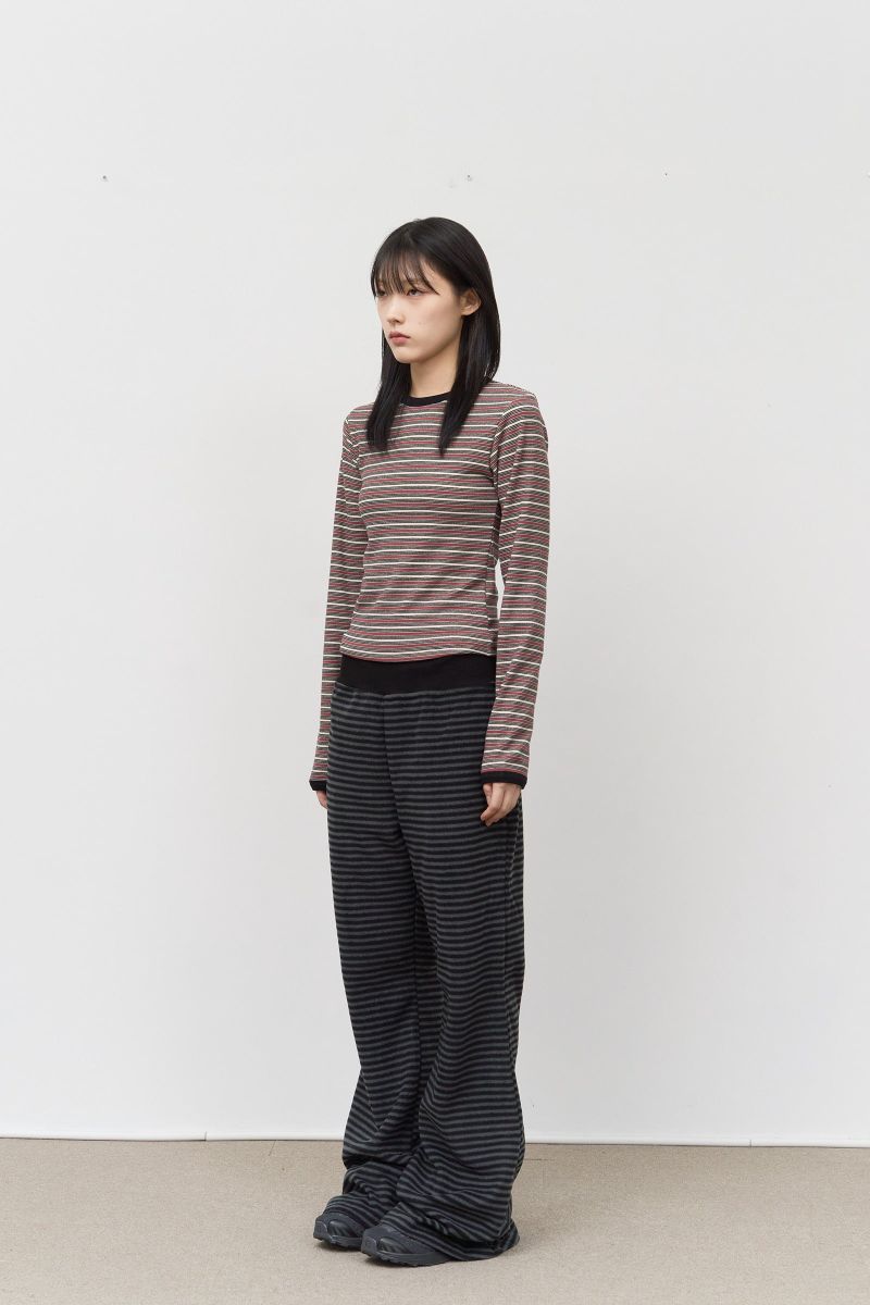 (W) Candy Fleece Striped Top