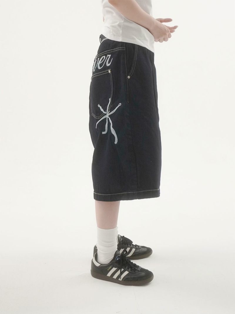 Pellid handle bermuda denim pants -1C