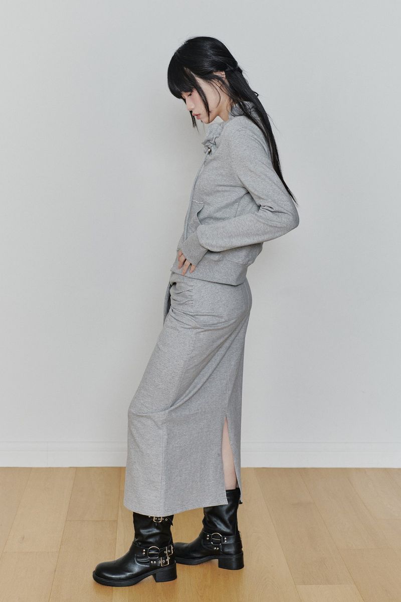 TIED LONG SKIRT melange grey