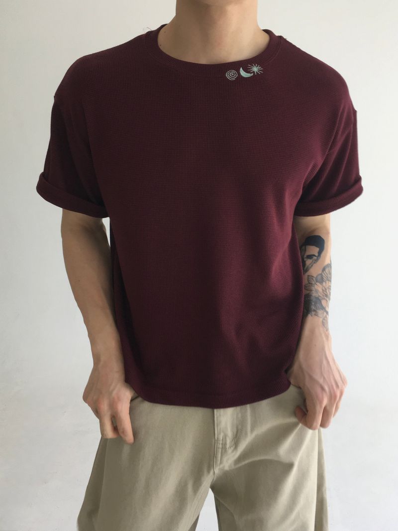 crop weather neck embroidery tee(3colors)