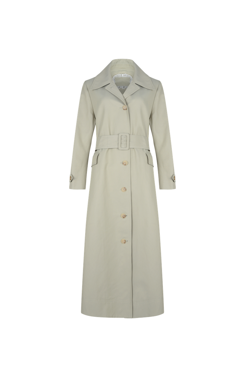 Shirring trench coat khaki