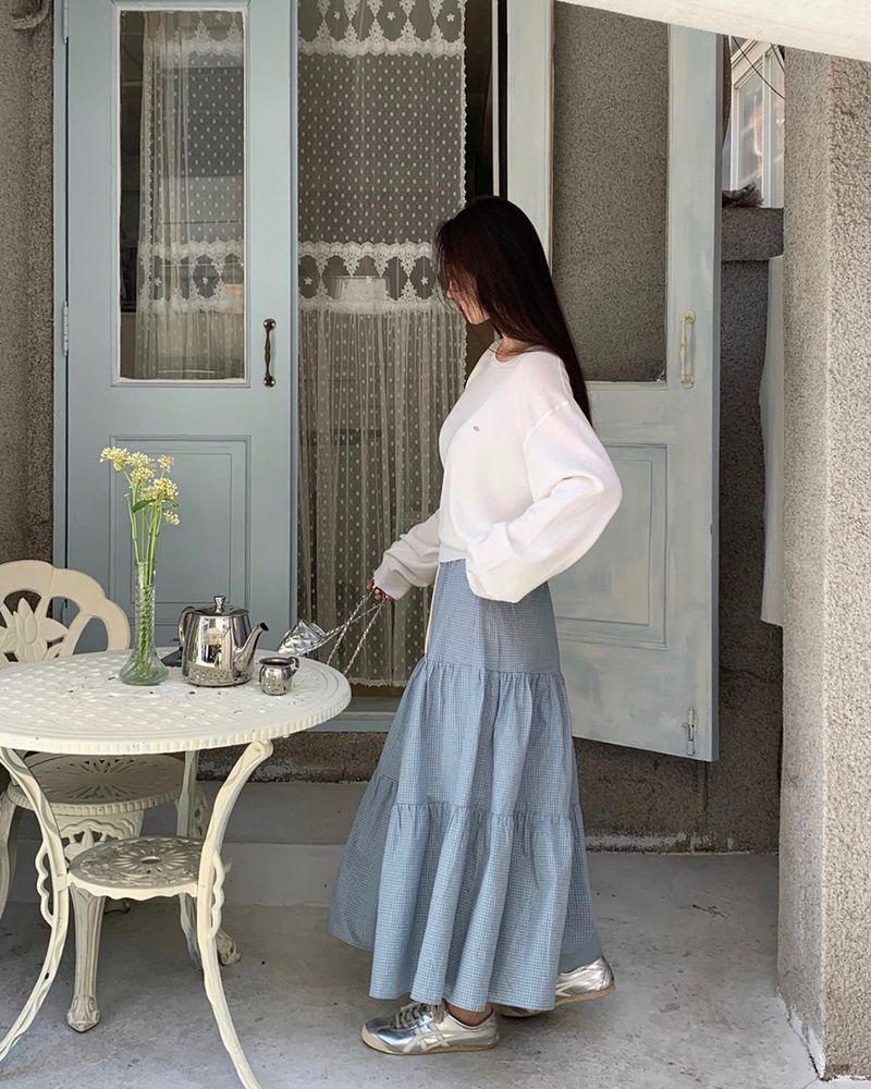 [MADE] Heidi, checkered tiered long skirt