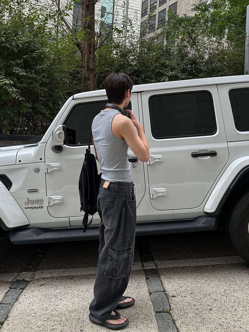 String Wide Cargo Denim PT