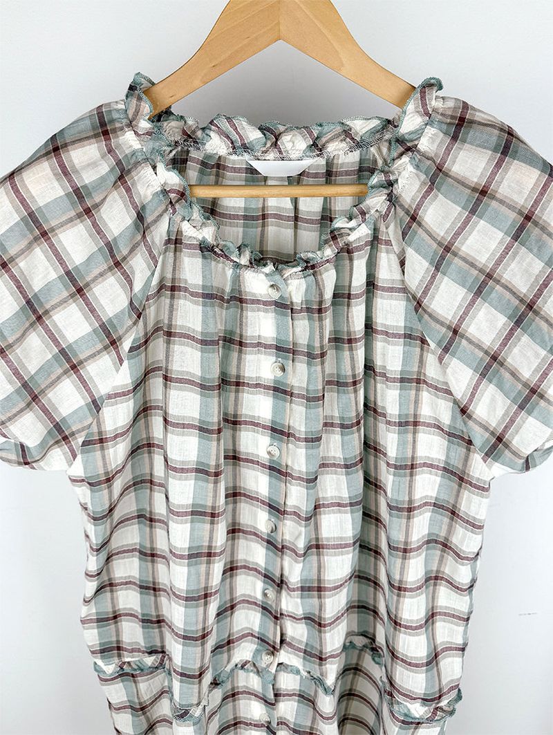 SAGE CHECK FRILL DRESS (2C)