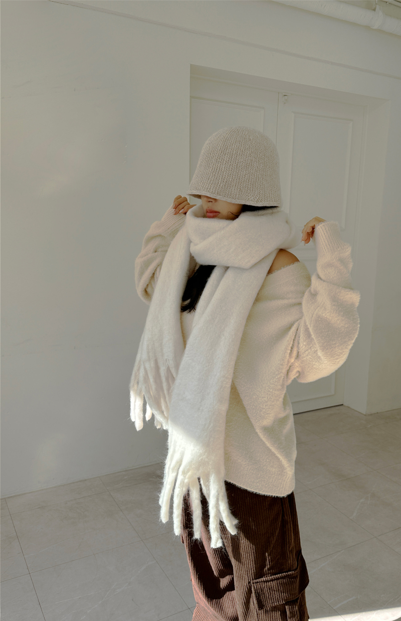 FLUFFY🐑 REGGAE ANGORA-FUR BIG-SIZE OVERSIZED HEATTECH SCARF - 2 COLOR