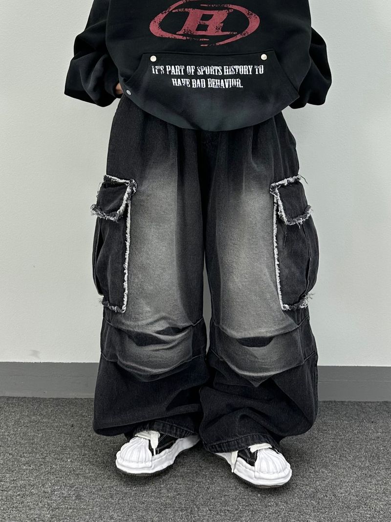 cut-off big pocket denim balloon pt