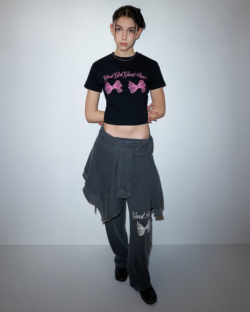 RIBBON WIDE PIGMENT PANTS-CHARCOAL