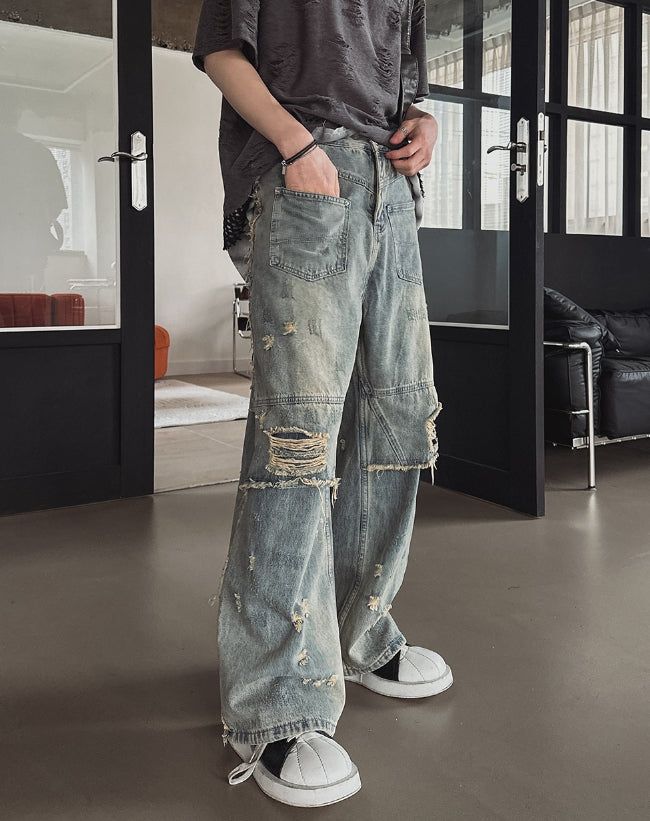 2PLAN（ツープラン）の「クレイ マッド ウォッシュド ダメージ ワイド デニム（パンツ）」