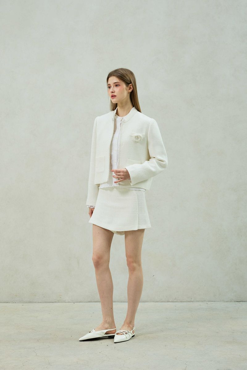 AGLOW TWEED SKIRT PANTS / WHITE