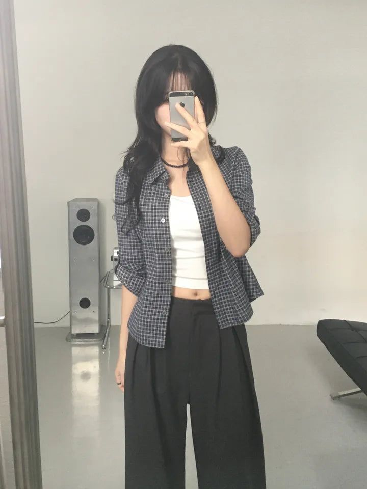 Pintuck Plaid Slim Shirt