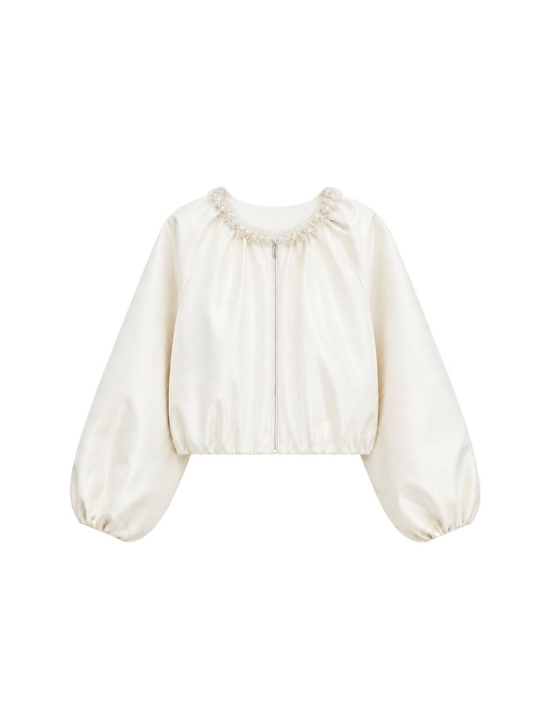 TWEEDY-A（ツウィーディア）の「[PRE-FALL] セリー パール トリム バルーンスリーブ ジップアップ ブルゾン アイボリー（ジャケット/アウター）」