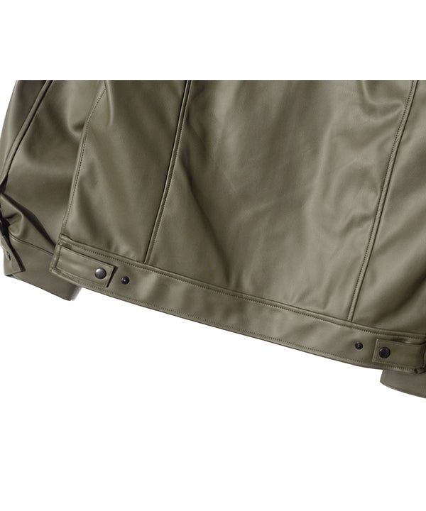 LB Synthetic Leather Single Jacket (Grey Khaki)